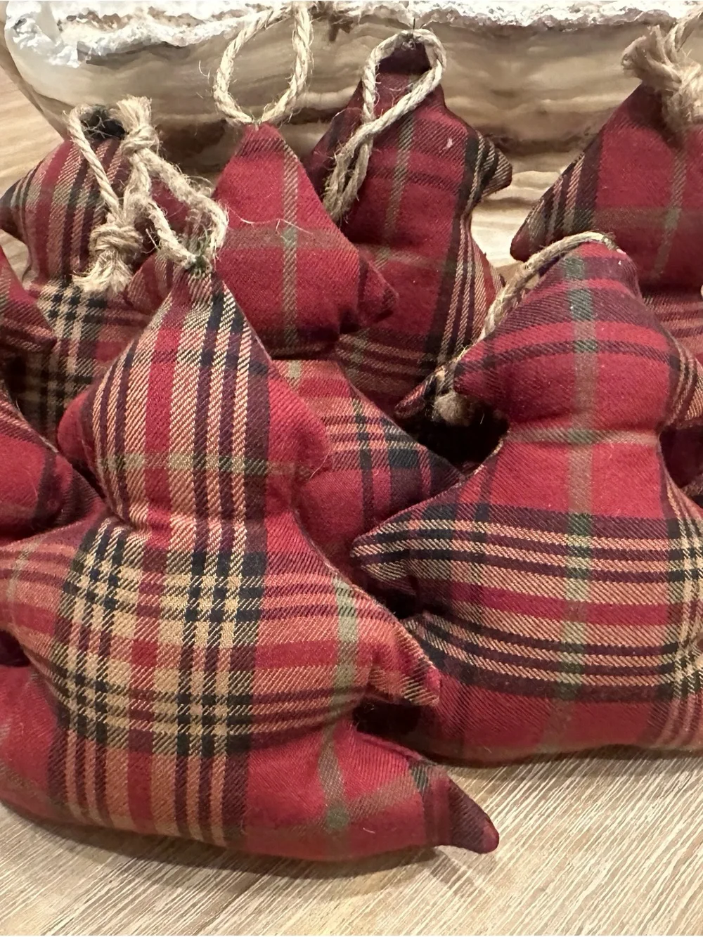 Set of 2 Custom Plaid Christmas Tree Ornaments Vintage Ralph Lauren Fabric 5”